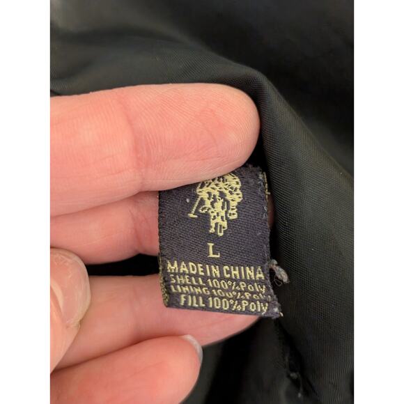 US Polo Assn Women’s Size Large Puffer Coat Jacket Black Hooded Zip Up - Picture 7 of 9